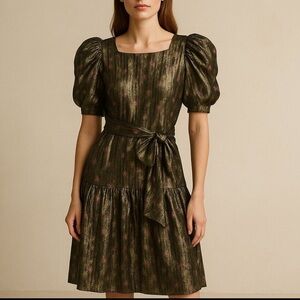LoveShackFancy Black And Gold Metallic Mercy Mini Dress in Midnight Vine